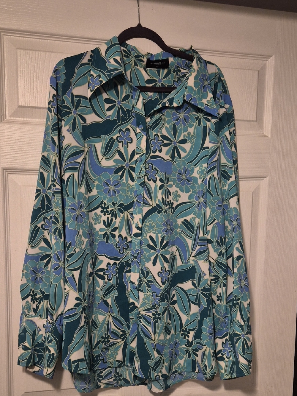 Rebdolls Teal & Light Blue Floral Button-Up Blouse & Wide Leg Pants Set